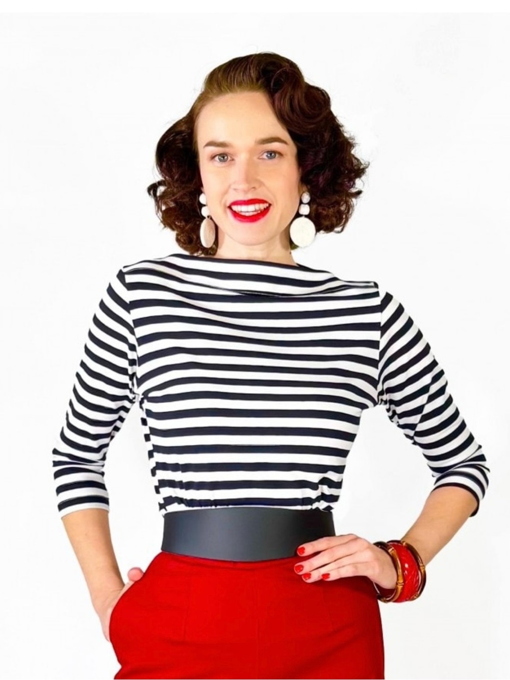Vivien of Holloway Slash Neck Top Navy, Red and White Stripe
DISCONTINUED COLOR
